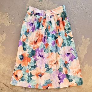 Vintage Stephanie Queller Midi Skirt Women's Size 10 Floral Cotton Made in USA